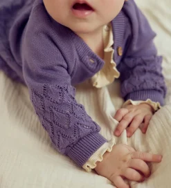 Cardigans|Striktrøjer|Müsli Cardigan - Strik - Leaf - Lilac Fog m. Hulmønster