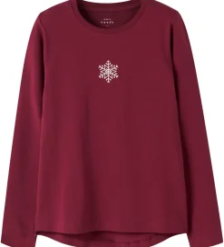 Pigetøj|Juletøj|Name It Bluse - NkfVix - Burgundy/Snowflake
