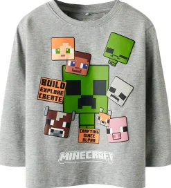 Drengetøj|T-Shirts|Name It Bluse - NmmNyle - Minecraft - Gråmeleret