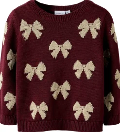 Juletøj|Bluser|Name It Bluse - Strik - NmfRekka - Burgundy m. Sløjfer