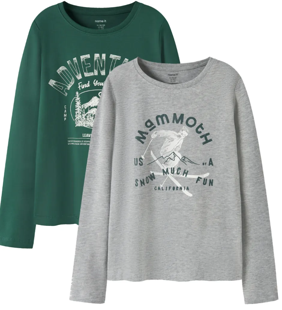 Drengetøj|Bluser|Name It Bluser - NkmVux - 2-Pak - Grey Melange/Bistro Green Adve