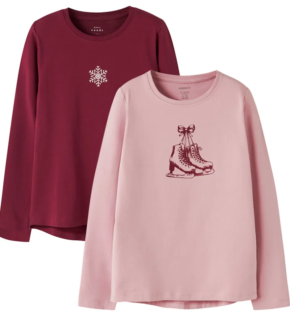 Pigetøj|Juletøj|Name It Bluser - 2-Pak - NkfVix - Keepsake Lilac/Burgundy Snowfl