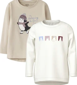 Pigetøj|Bluser|Name It Bluser - 2-Pak - NmfVix - Cloud Dancer/Cement Penguin
