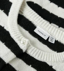 Pigetøj|Cardigans|Name It Cardigan - NkfSylvea - Strik - Cloud Dancer/w.Black Stri