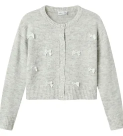 Striktrøjer|Name It Cardigan - Strik - NkfKarin - Lysegråmeleret/Sløjfer