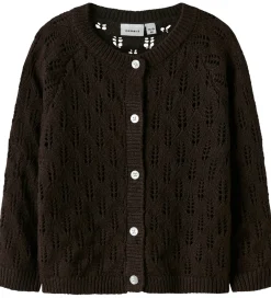 Striktrøjer|Name It Cardigan - Strik - NmfFleslit - Seal Brown m. Hulmønster