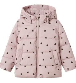 Overgangsjakker|Dunjakker Og Dynejakker|Name It Dynejakke - NmfMonday - Violet Ice m. Hjerter