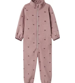 Fleece|Name It Fleecedragt - NmnSpektra - Woodrose m. Hjerter