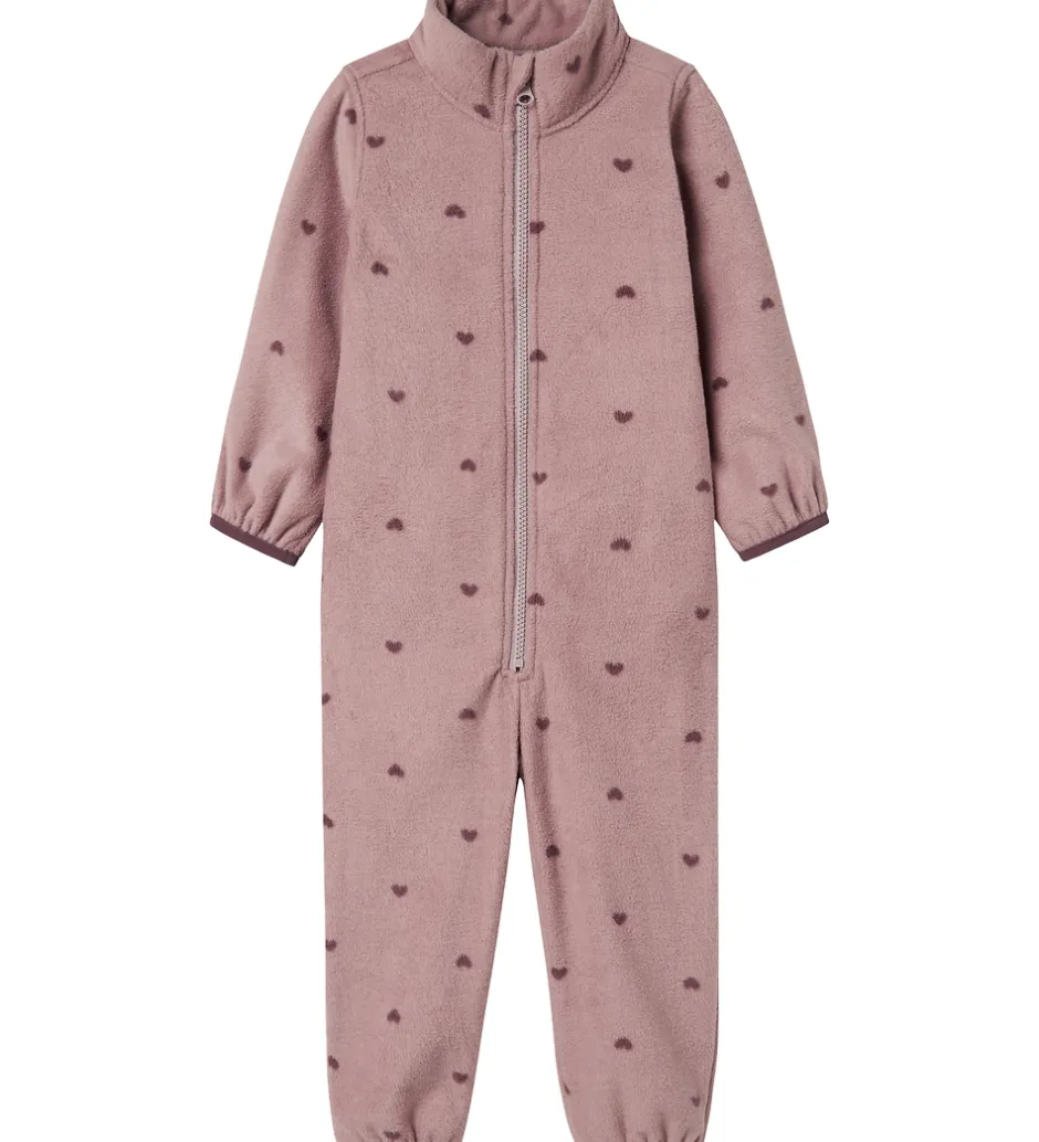 Fleece|Name It Fleecedragt - NmnSpektra - Woodrose m. Hjerter