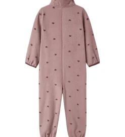 Fleece|Name It Fleecedragt - NmnSpektra - Woodrose m. Hjerter