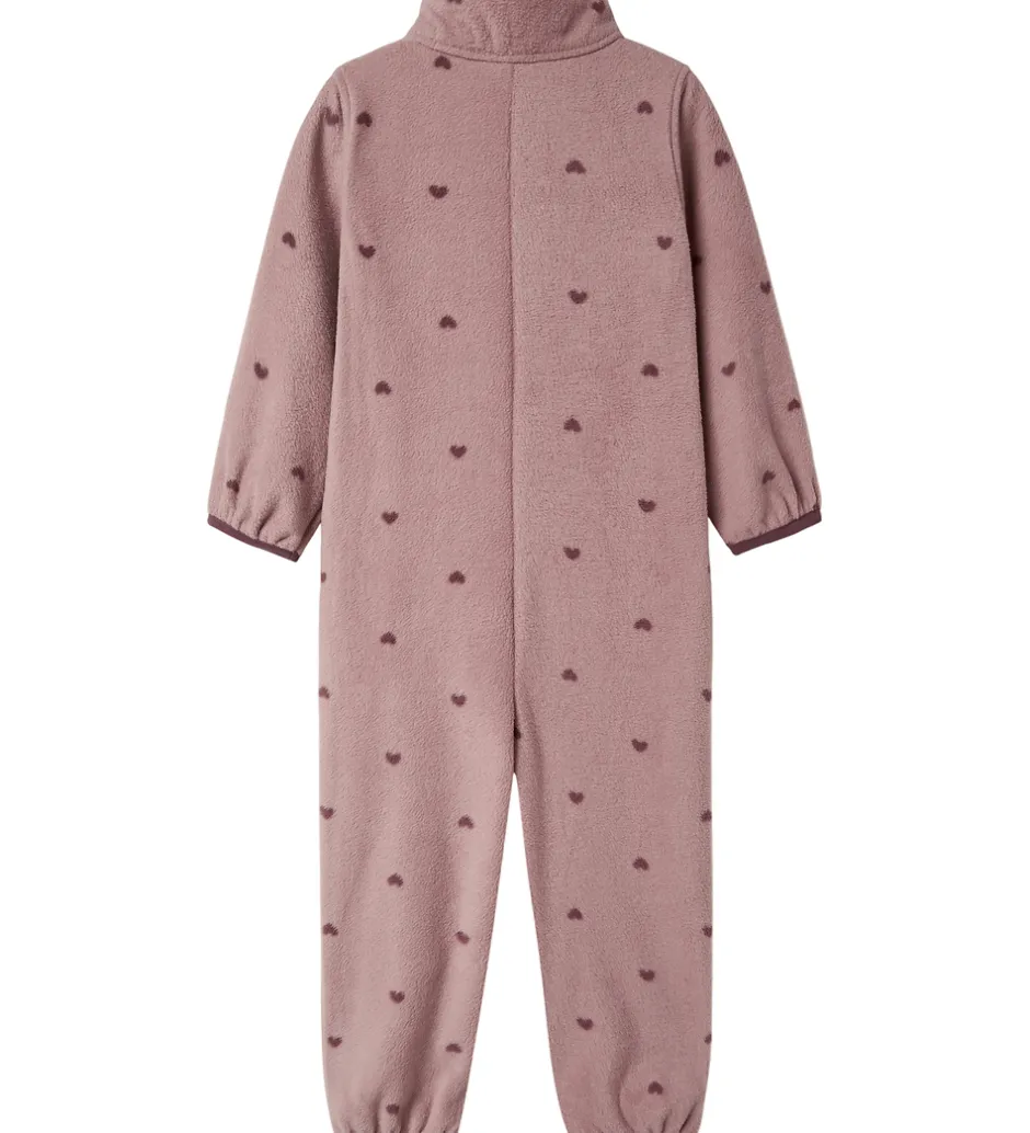 Fleece|Name It Fleecedragt - NmnSpektra - Woodrose m. Hjerter