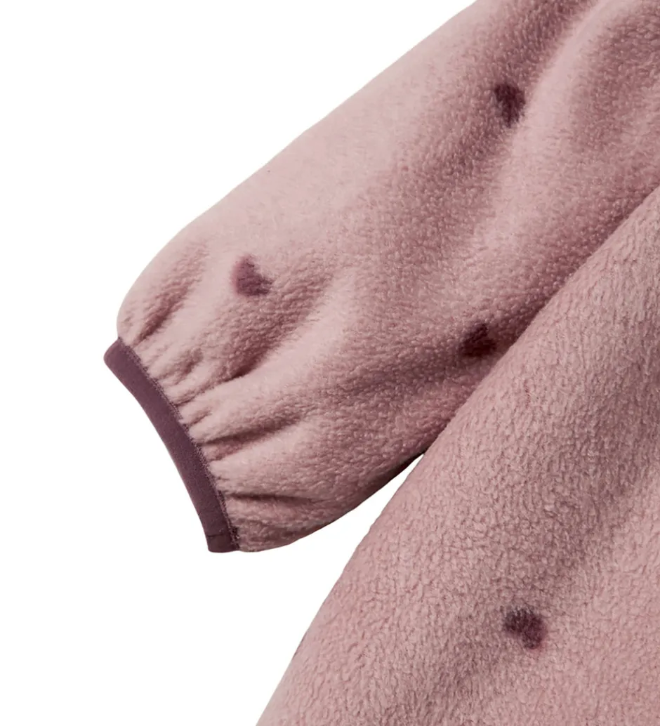 Fleece|Name It Fleecedragt - NmnSpektra - Woodrose m. Hjerter