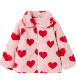 Overgangsjakker|Name It Jakke - Imiteret Pels - NmfMindy - Nosegay m. Hjerter