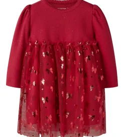 Kjoler|Juletøj|Name It Kjole - Rib/Tyl - NbfRosally - Jester Red m. Sløjfer