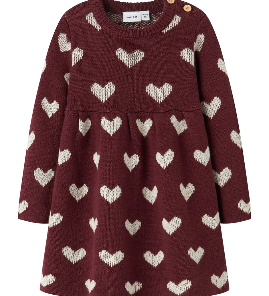 Juletøj|Kjoler|Name It Kjole - Strik - NbfOana - Burgundy/Peyote Heart