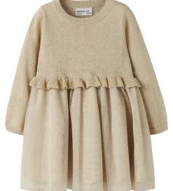 Kjoler|Name It Kjole - Strik - NmfRefraja - Cement m. Glimmer/Tyl