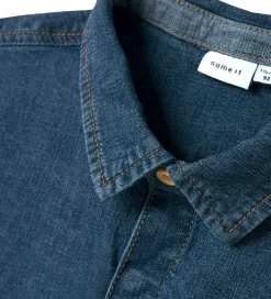 Skjorter|Name It Skjorte k/æ - Hør/Bomuld - NmmPeter - Mørkeblå Denim