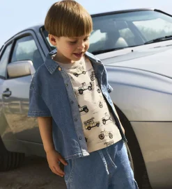 Skjorter|Name It Skjorte k/æ - Hør/Bomuld - NmmPeter - Mørkeblå Denim