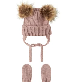 Huer Og Hatte|Name It Sæt - Hue/Luffer - Strik - NbnMora - Woodrose