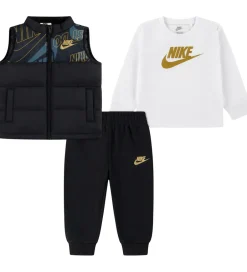 Bukser Og Jeans|Bluser|Nike Sæt - Dynevest/Bluse/Sweatpants - Sort/Hvid
