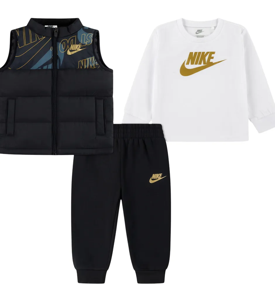 Bukser Og Jeans|Bluser|Nike Sæt - Dynevest/Bluse/Sweatpants - Sort/Hvid