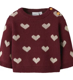 Juletøj|Name It Nmae It Bluse - Strik - NbfOana - Burgundy/Peyote Heart