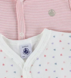 Nattøj|Petit Bateau Natdragt - 2-pak - Hvid/Rosa m. Hjerter/Striber