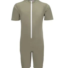 Badetøj|Petit Crabe Badeheldragt - Noe - UV50+ - Olive m. Kirsebær