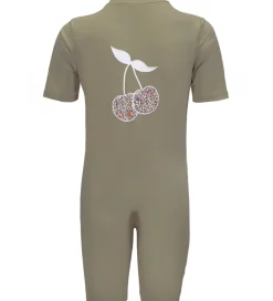 Badetøj|Petit Crabe Badeheldragt - Noe - UV50+ - Olive m. Kirsebær