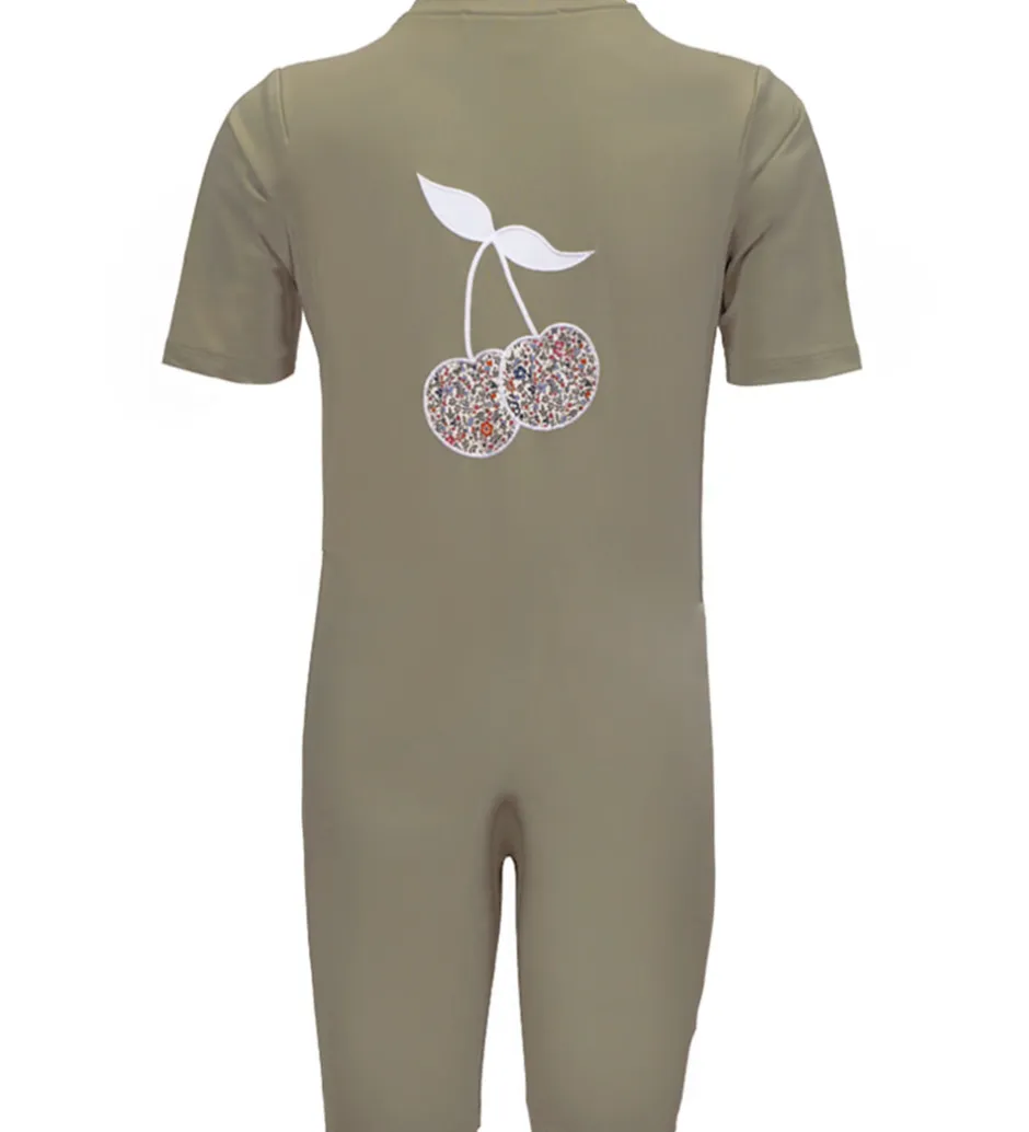 Badetøj|Petit Crabe Badeheldragt - Noe - UV50+ - Olive m. Kirsebær