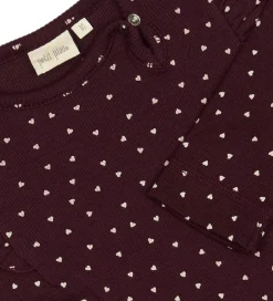 Kjoler|Petit Piao Kjole - Rib - Modal - Dark Grape m. Hjerter