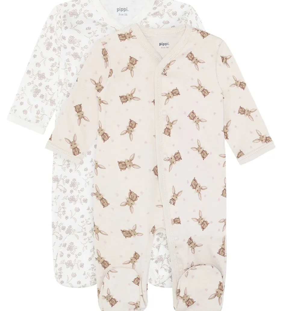 Basis|Pippi Baby Natdragter m. Fødder - 2-pak - Violet Ice