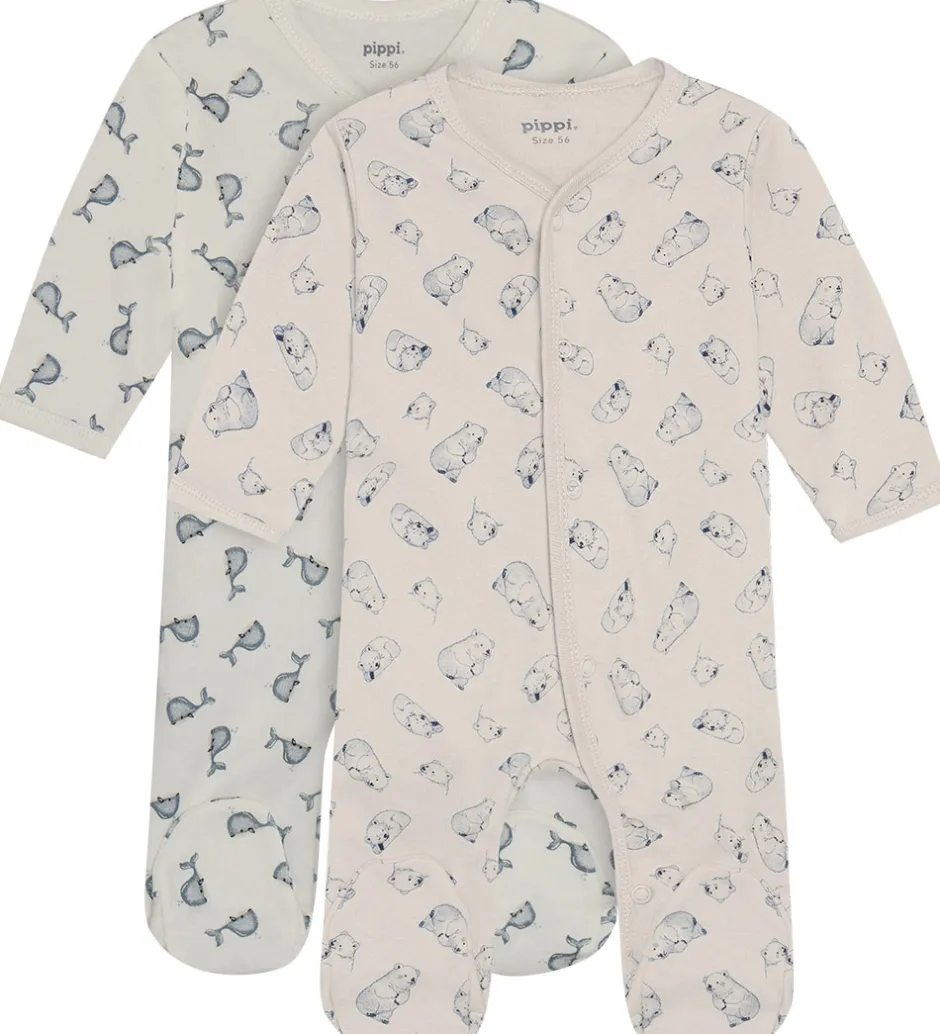 Basis|Pippi Baby Natdragter m. Fødder - 2-pak - Flint Stone