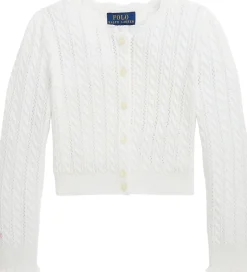 Striktrøjer|Polo Ralph Lauren Cardigan - Strik - Hvid m. Hulmønster