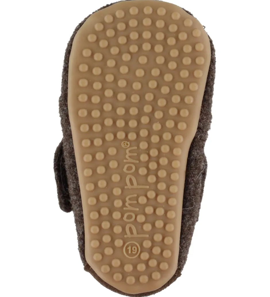 Uld|Pom Pom Hjemmesko - Uld - Brun