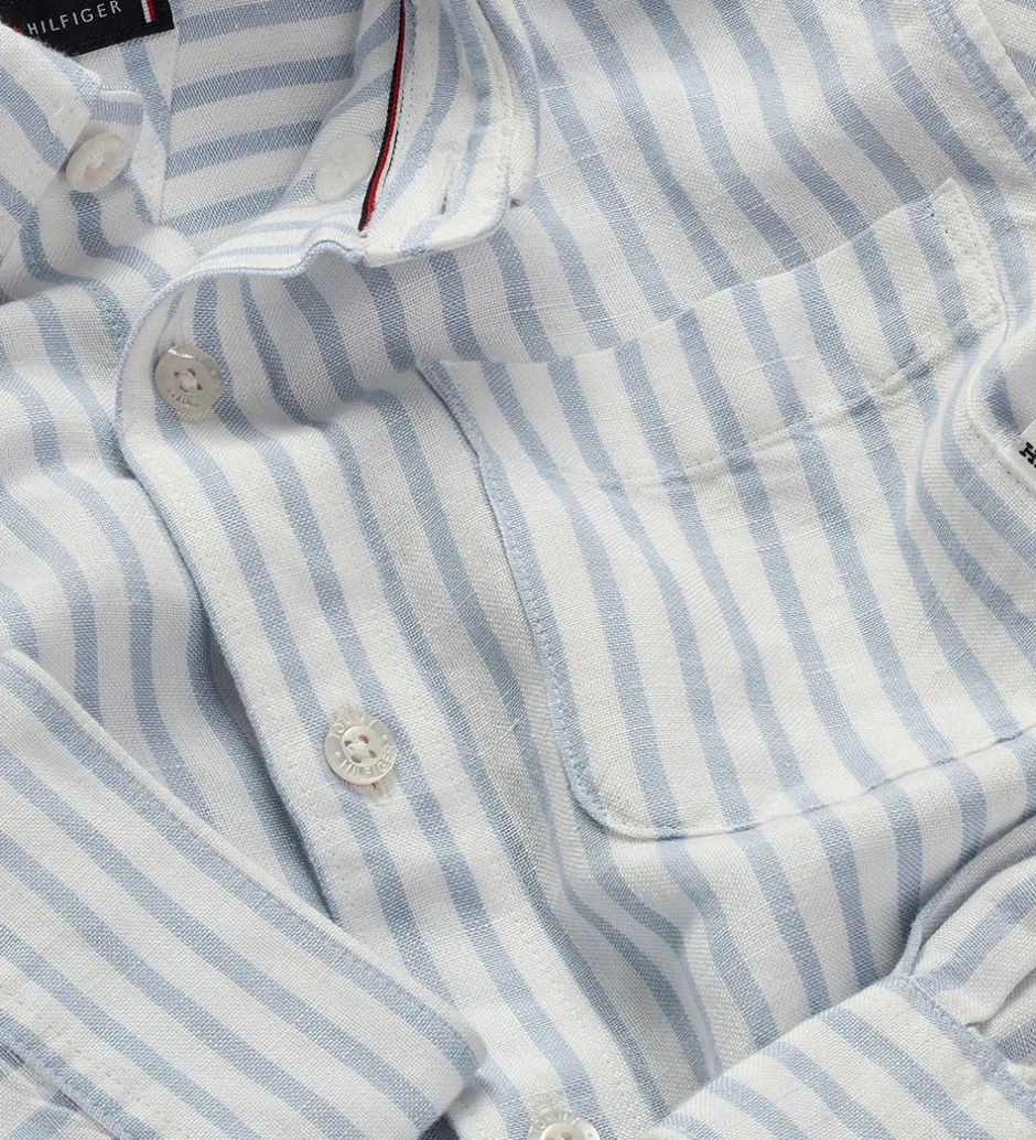 Skjorter|Konfirmationstøj|Tommy Hilfiger Skjorte - Hør - Linen Blend - Breezy Blue Stripe