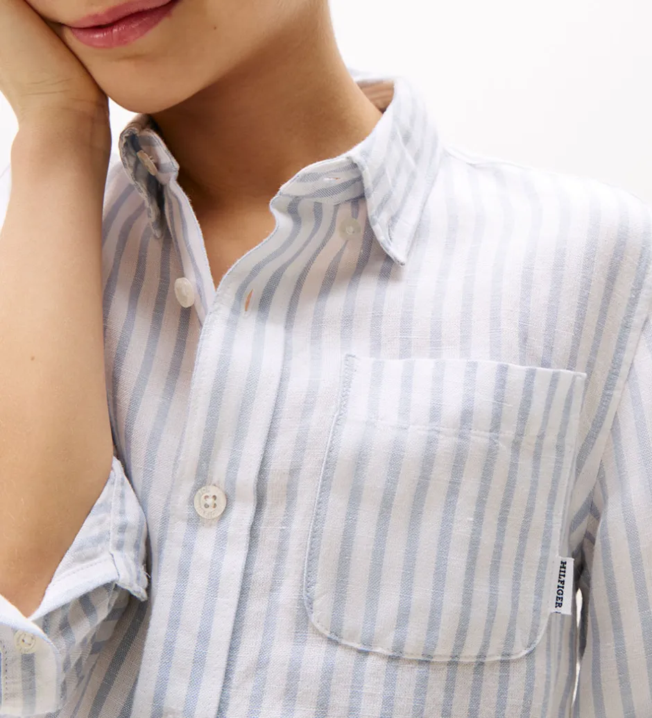 Skjorter|Konfirmationstøj|Tommy Hilfiger Skjorte - Hør - Linen Blend - Breezy Blue Stripe