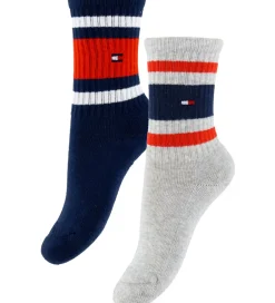 Strømper|Basis|Tommy Hilfiger Strømper - 2-pak - Navy/Gråmeleret m. Logostriber