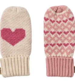 Handsker Og Luffer|Wheat Luffer - Uld - Jacquard - Haansi - Rose m. Hjerter
