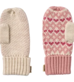 Handsker Og Luffer|Wheat Luffer - Uld - Jacquard - Haansi - Rose m. Hjerter