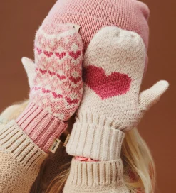 Handsker Og Luffer|Wheat Luffer - Uld - Jacquard - Haansi - Rose m. Hjerter