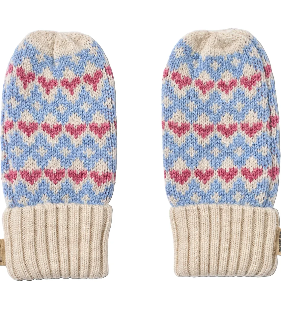 Handsker Og Luffer|Wheat Luffer - Uld - Jacquard - Haansi - Blå m. Hjerter