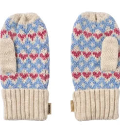 Handsker Og Luffer|Wheat Luffer - Uld - Jacquard - Haansi - Blå m. Hjerter